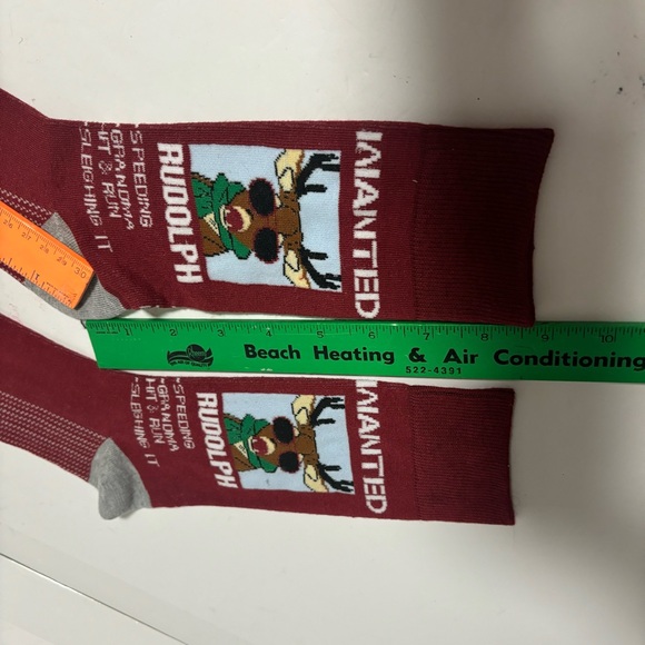 Xmas Socks Rudolph WANTED FOR RUNNING OVER G’MA NWOT - Picture 8 of 10